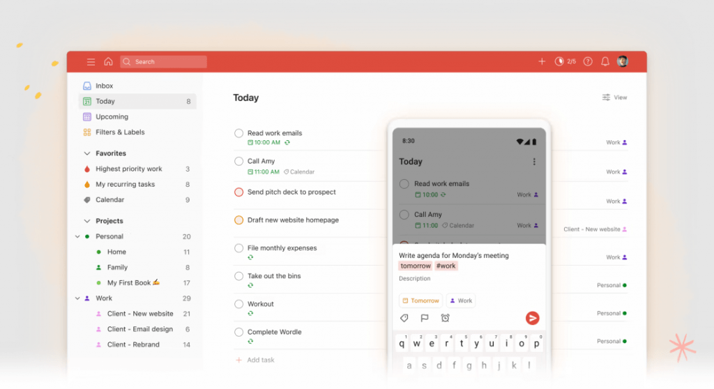 A screenshot of the Todoist app, a simple and effective to-do list app that helps you stay on top of your tasks.
software and apps for 2023